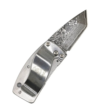 G. Sakai Ukimon Sakura Damascus Tanto Money Clip Folding Knife (Japan)
