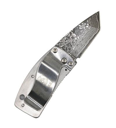 G. Sakai Ukimon Sakura Damascus Tanto Money Clip Folding Knife (Japan)