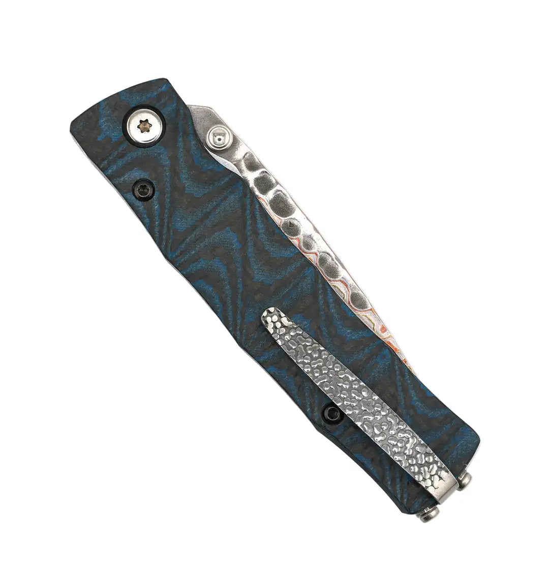 MCUSTA 25th Anniversary Shinra Take Carbon Fiber/Blue G10 Folding Knife (Japan)