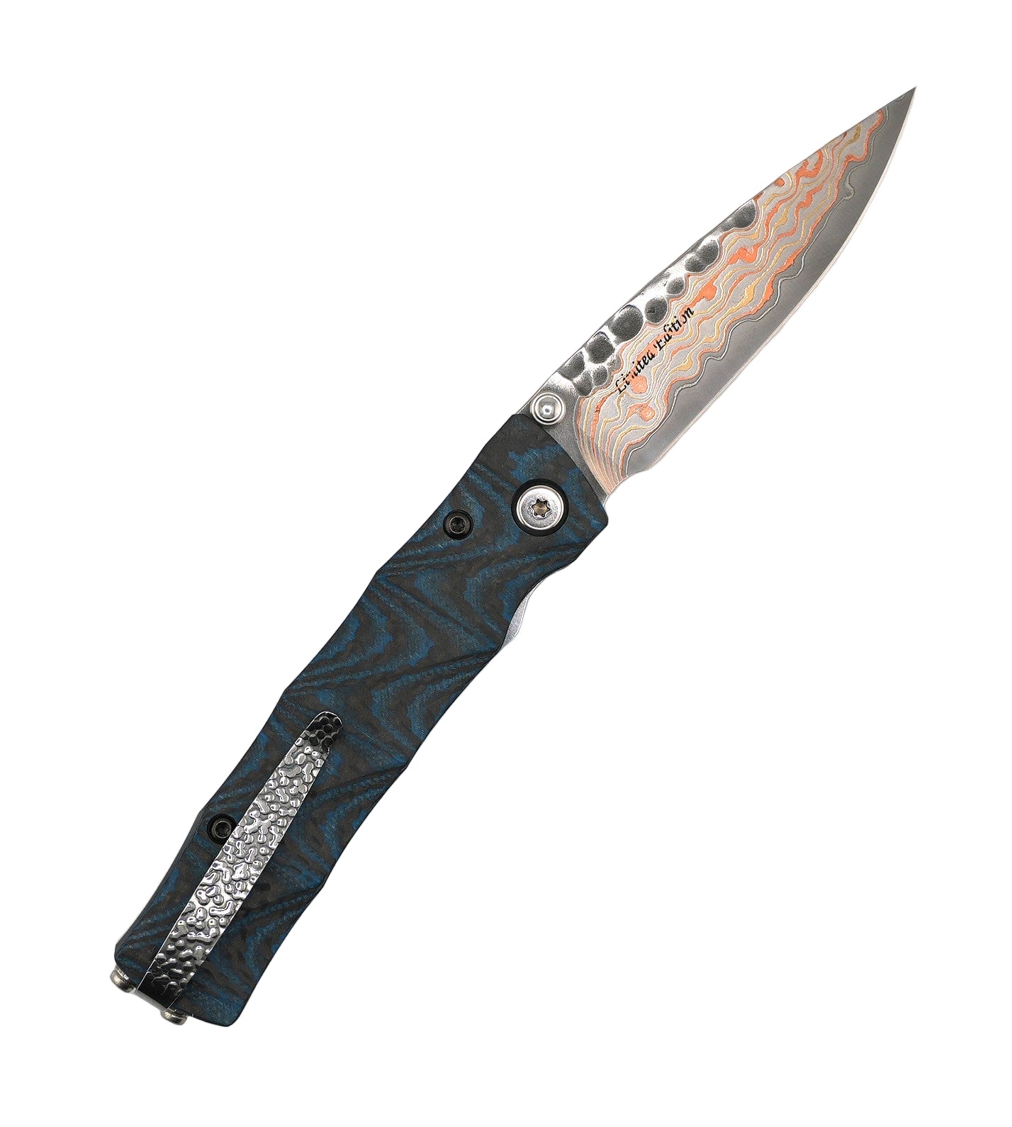 MCUSTA 25th Anniversary Shinra Take Carbon Fiber/Blue G10 Folding Knife (Japan)