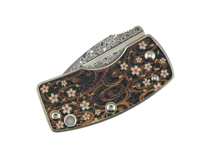 G. Sakai Ukimon Sakura Damascus Drop Point Money Clip Folding Knife (Japan)