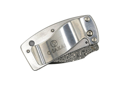 G. Sakai Ukimon Sakura Damascus Drop Point Money Clip Folding Knife (Japan)