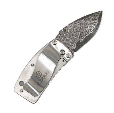G. Sakai Ukimon Sakura Damascus Drop Point Money Clip Folding Knife (Japan)