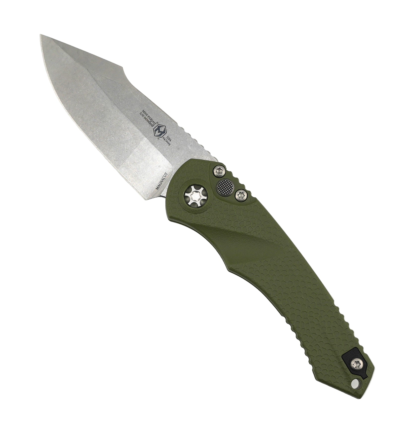 Heretic H054-2A-GRN Mini Pariah Auto Stonewash Singe Edge OD Green