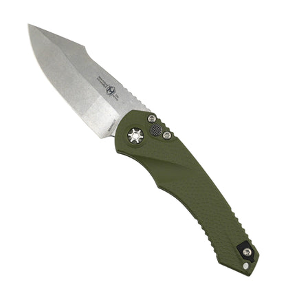 Heretic H054-2A-GRN Mini Pariah Auto Stonewash Singe Edge OD Green