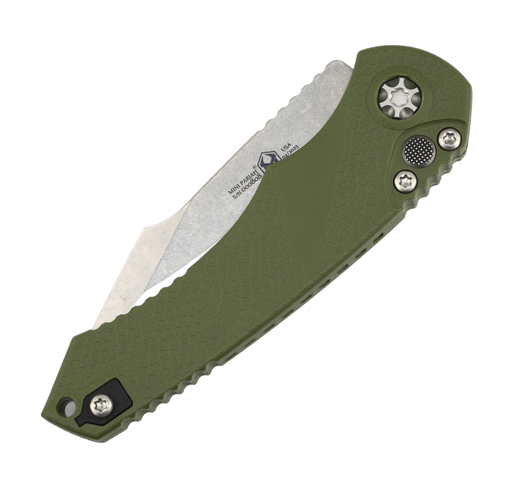 Heretic H054-2A-GRN Mini Pariah Auto Stonewash Singe Edge OD Green