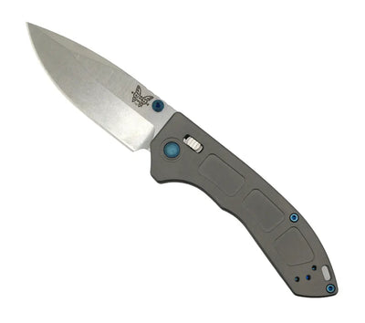 Benchmade 743 Mini Narrows Axis Folding Knife Stonewash Drop Point Titanium Blue Accents