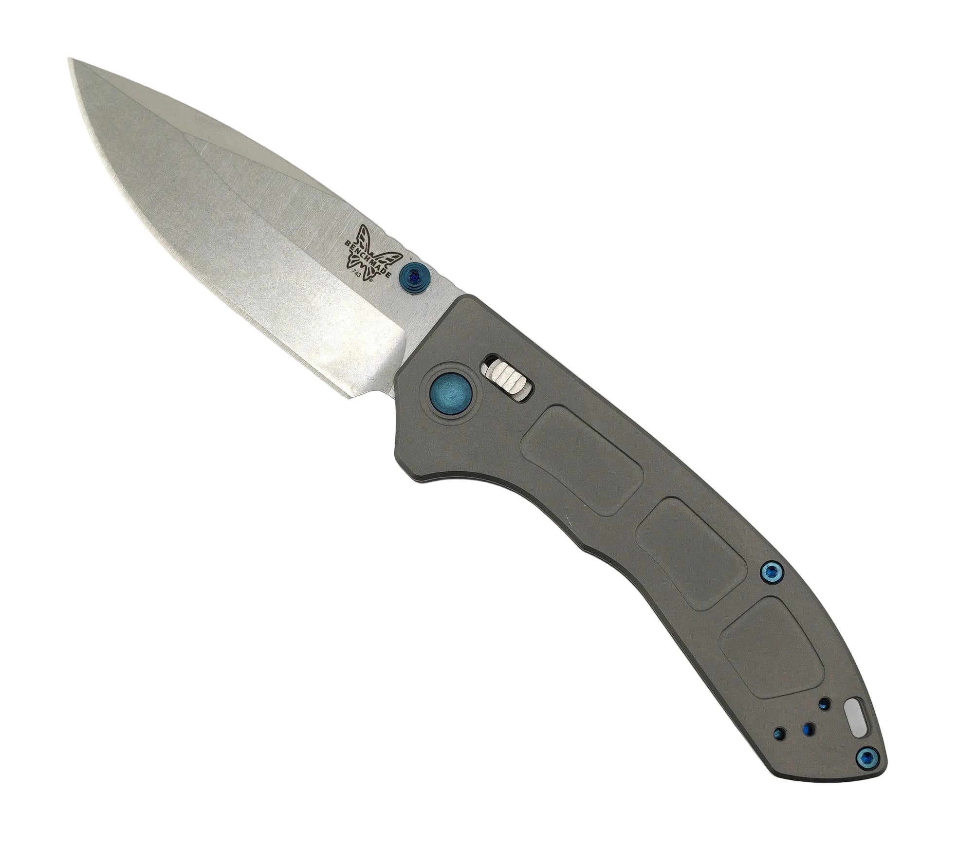 Benchmade 743 Mini Narrows Axis Folding Knife Stonewash Drop Point Titanium Blue Accents