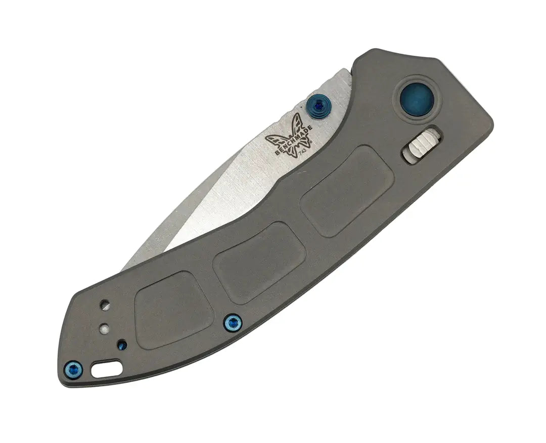 Benchmade 743 Mini Narrows Axis Folding Knife Stonewash Drop Point Titanium Blue Accents