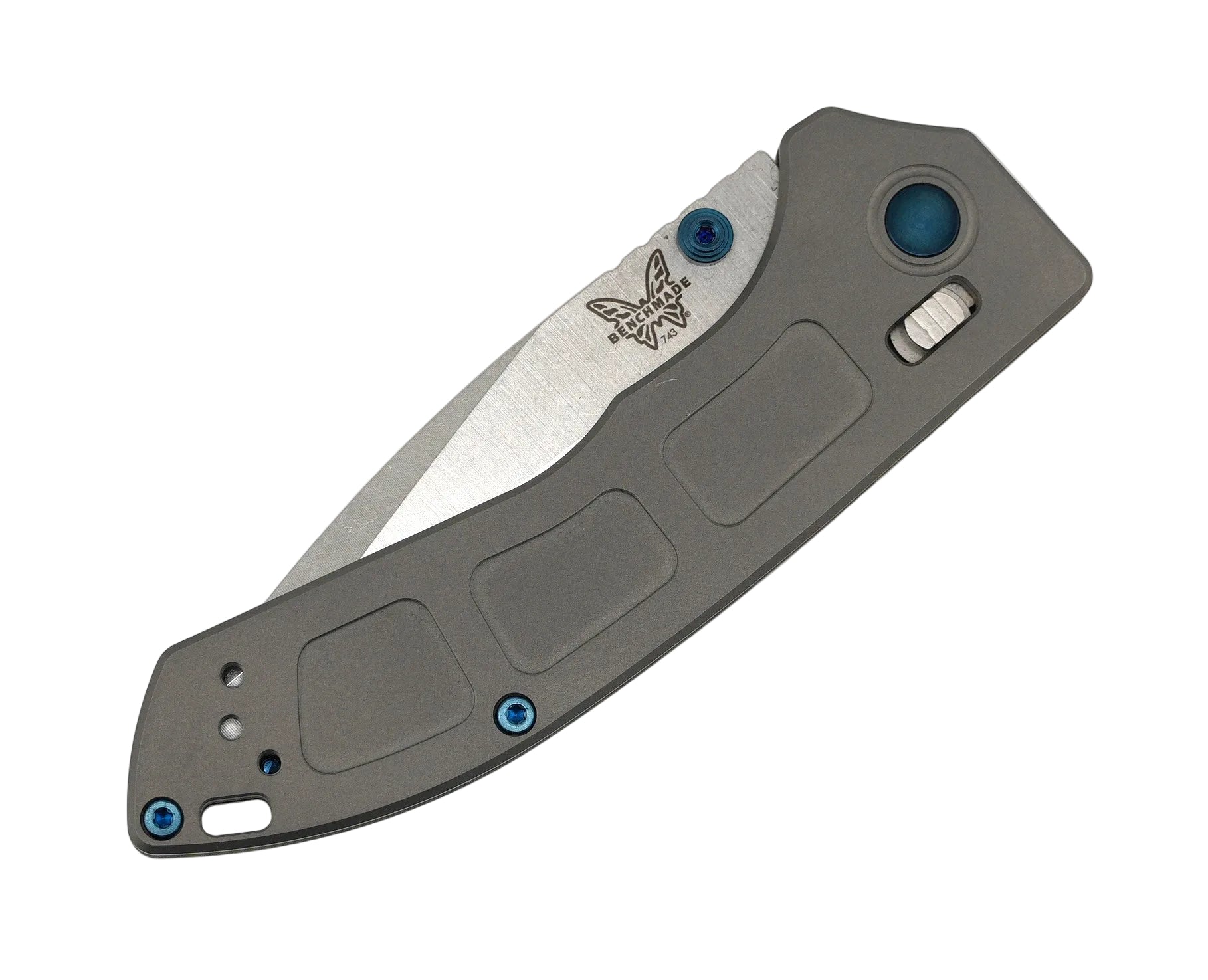 Benchmade 743 Mini Narrows Axis Folding Knife Stonewash Drop Point Titanium Blue Accents