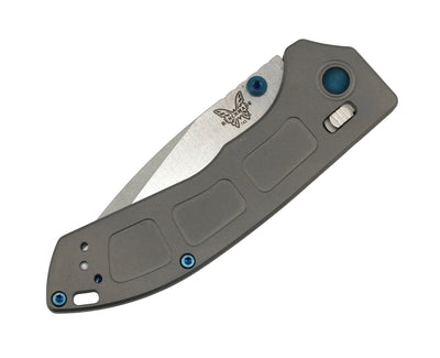 Benchmade 743 Mini Narrows Axis Folding Knife Stonewash Drop Point Titanium Blue Accents