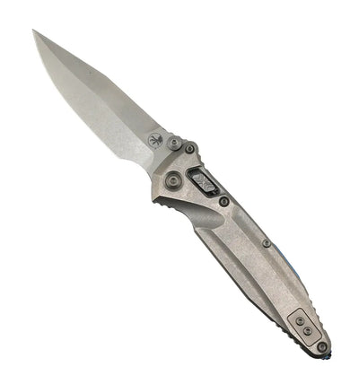 Microtech 159RL-10SMS3 Marfione Select Socom Delta RAM-LOK Folding Knife 4" M390MK Stonewashed Blade Contoured Titanium Handles Blue Ti Accents Reversible Clip
