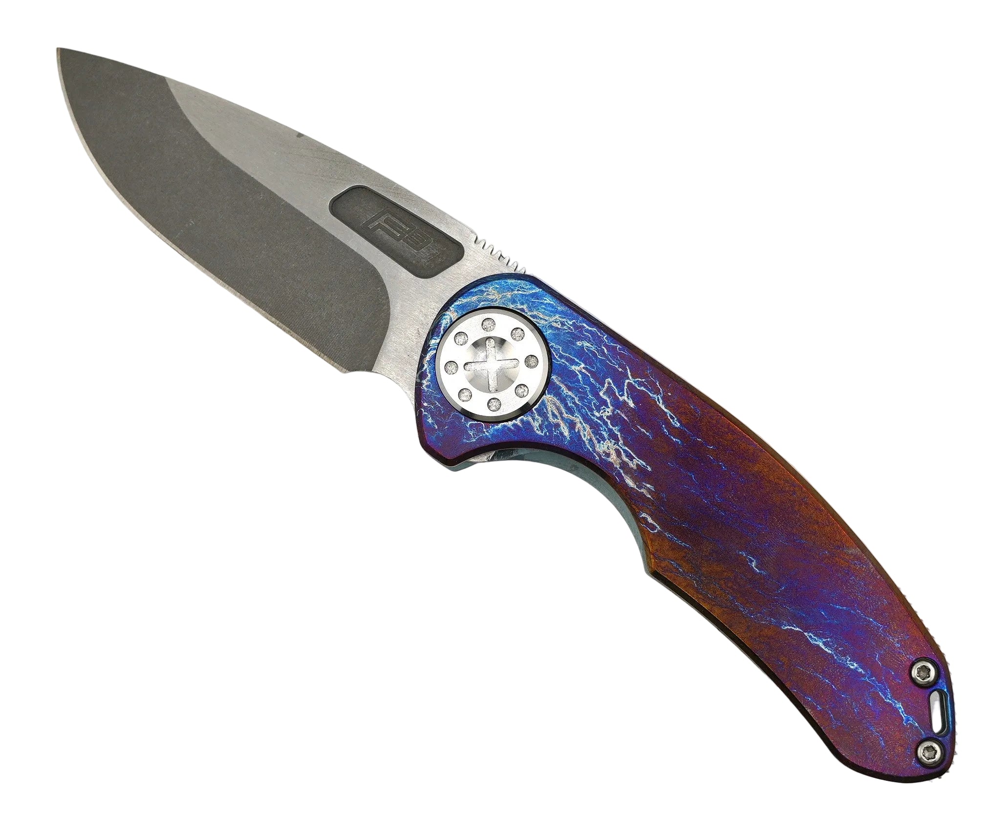 Custom Curtiss F3 Medium Slicer Non-Flipper Stonewash MagnaCut Blade w/ Custom Heat Anodization