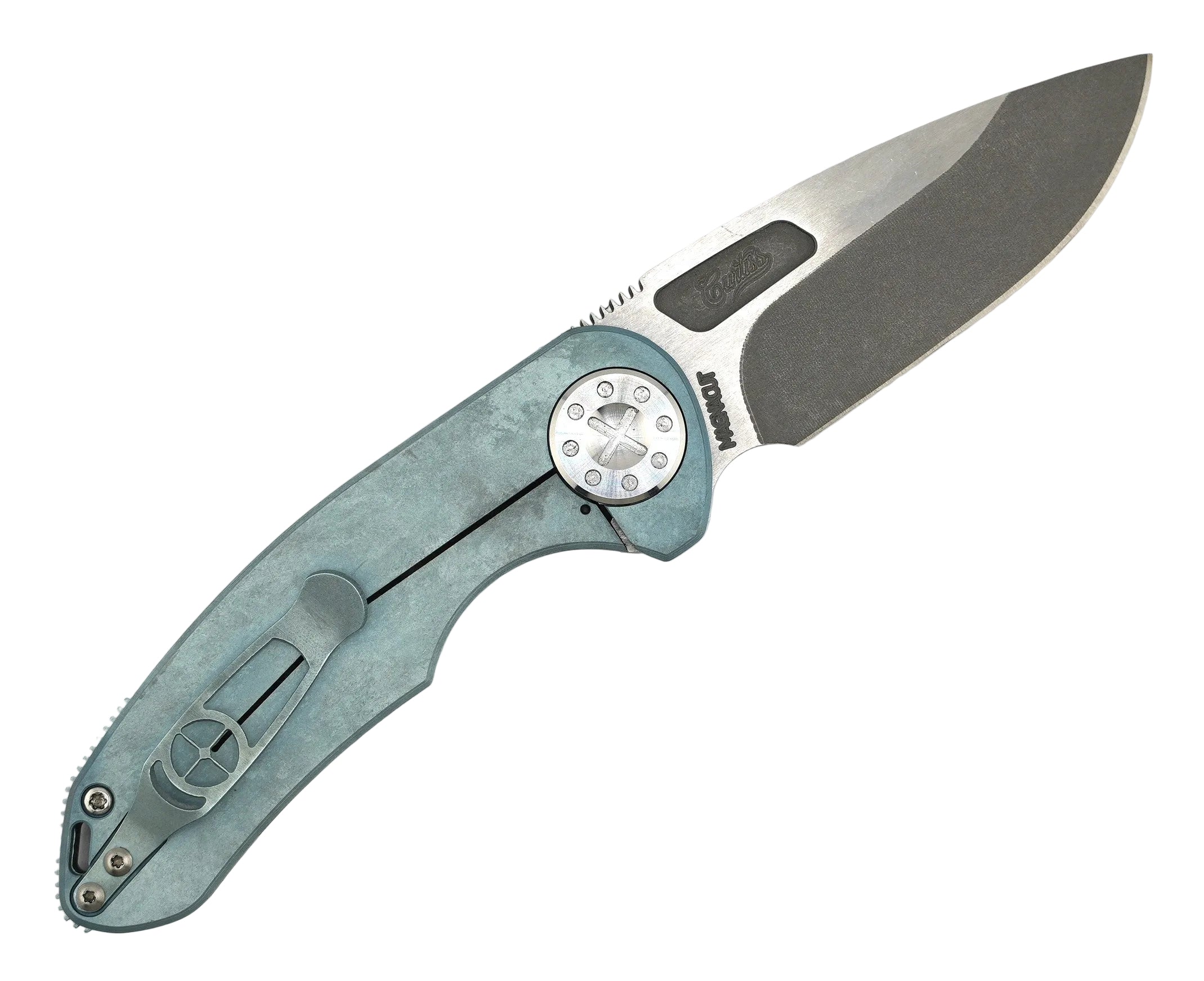 Custom Curtiss F3 Medium Slicer Non-Flipper Stonewash MagnaCut Blade w/ Custom Heat Anodization
