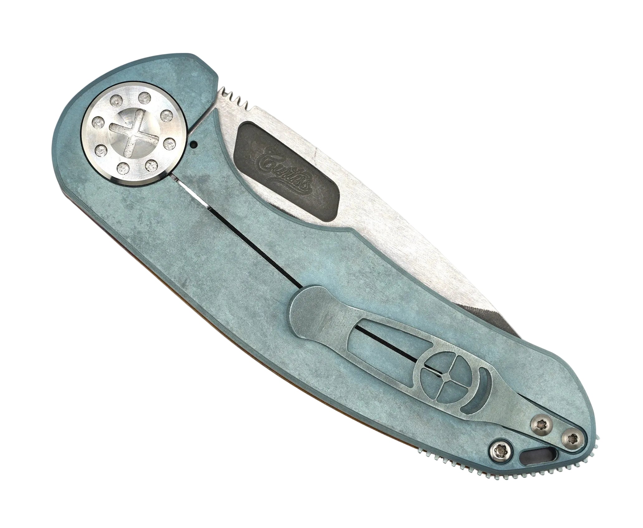 Custom Curtiss F3 Medium Slicer Non-Flipper Stonewash MagnaCut Blade w/ Custom Heat Anodization