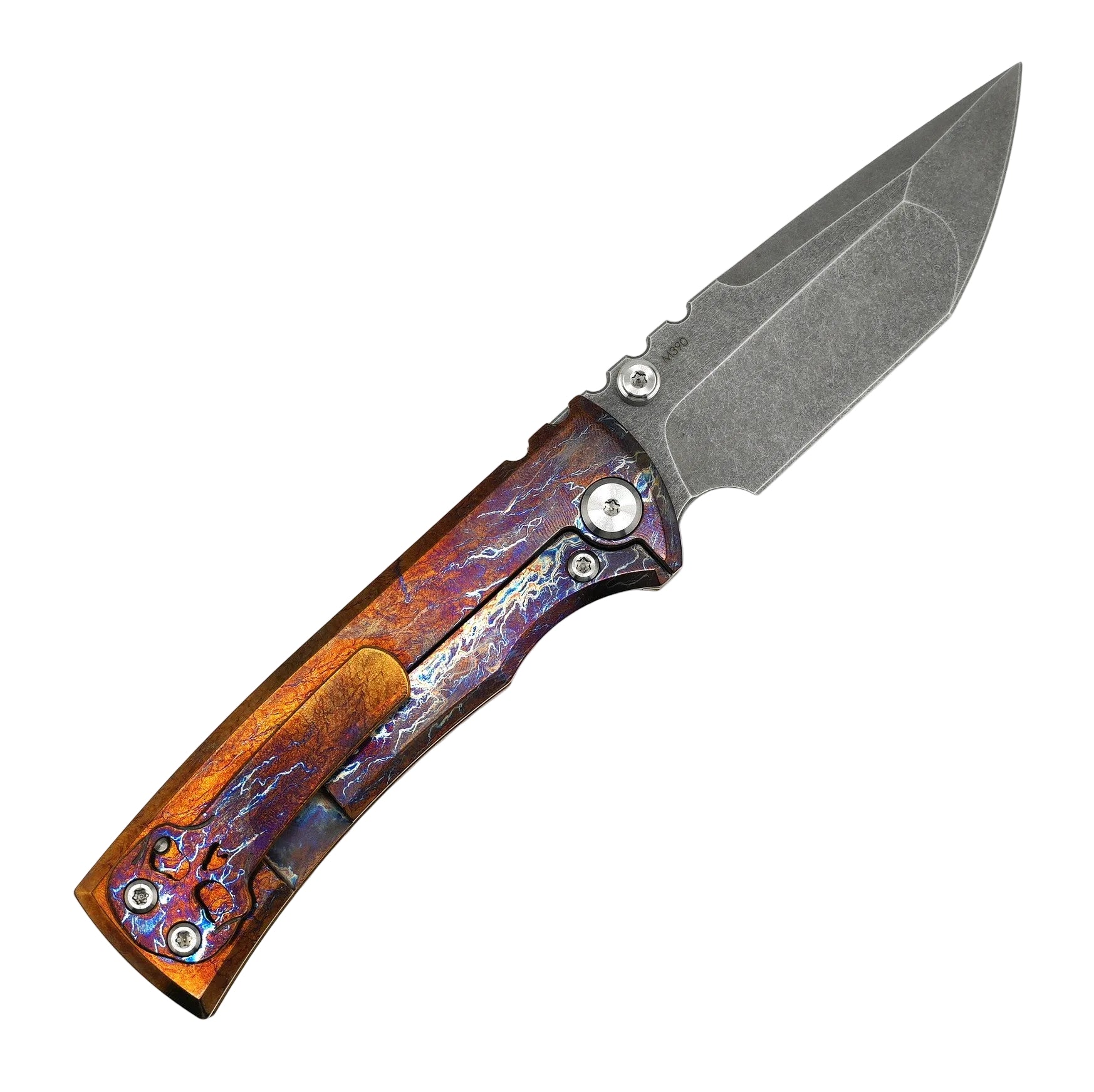 Folding knife with a wooden handle on a white background