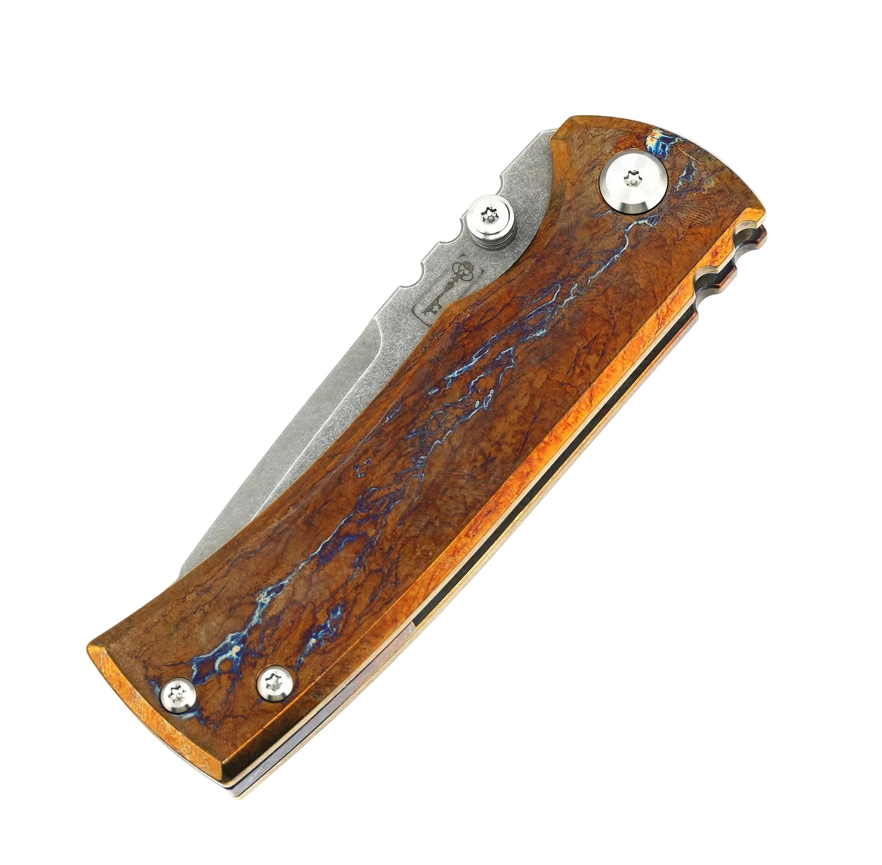 Folding knife with wooden handle on a white background