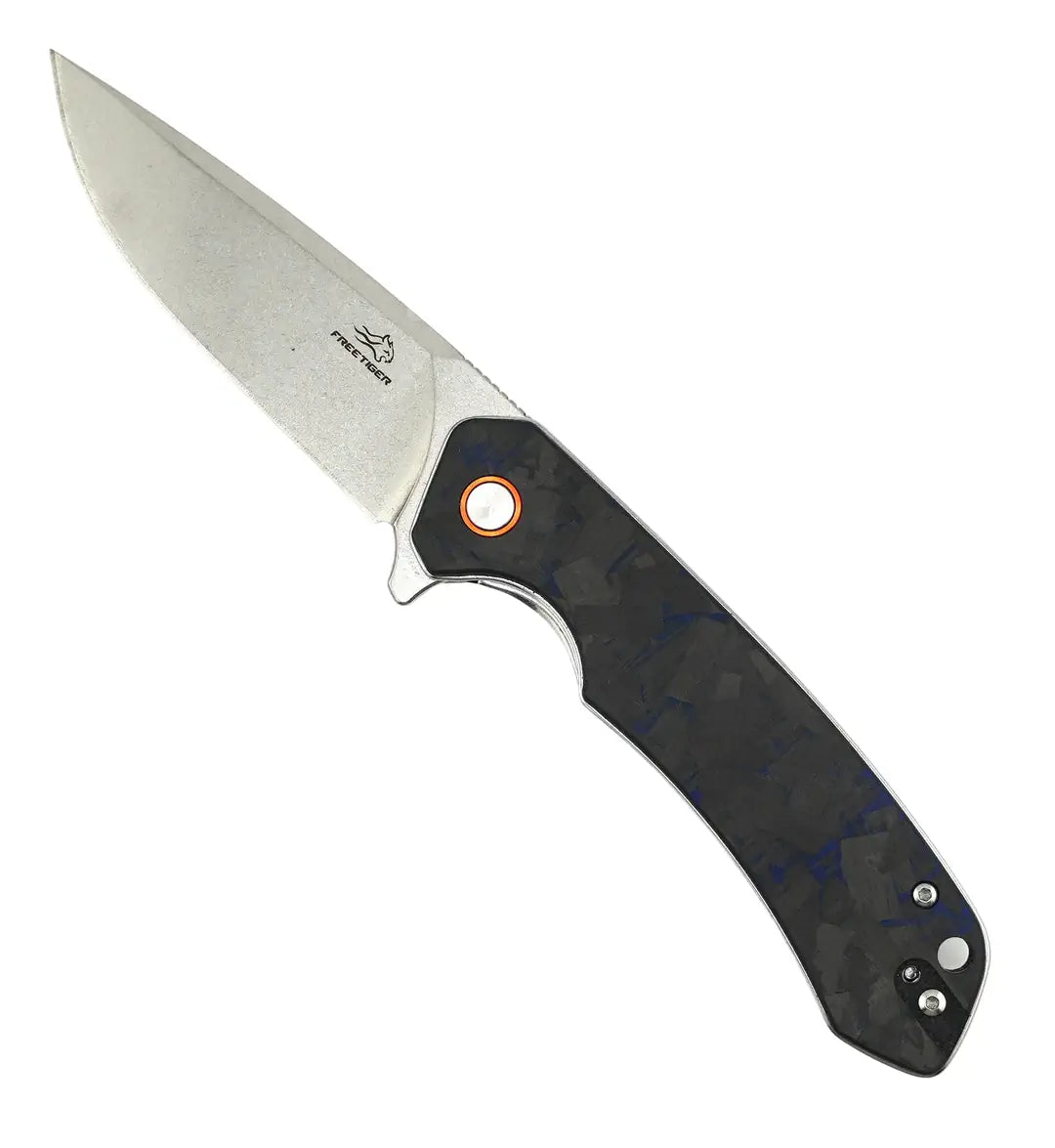 FreeTiger Satin Blade Carbon Fiber Blue Black Handle Liner Lock Pocket Folding Knife