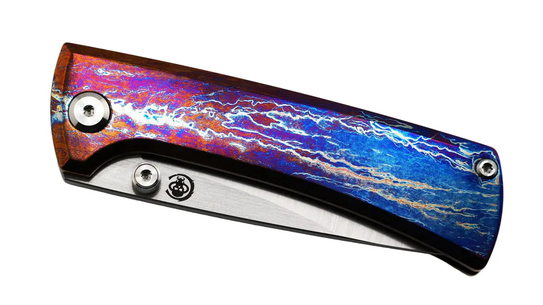 Custom Chaves Knives RCK9 Frame Lock Knife Heat Antropic Titanium 3.25" Satin M390 (Poison Dart)