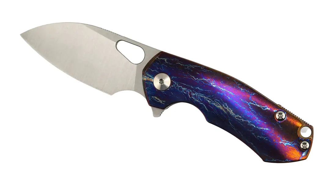 Custom GiantMouse ACE Riv Ti Framelock Heat Anodized Titanium Folding Knife