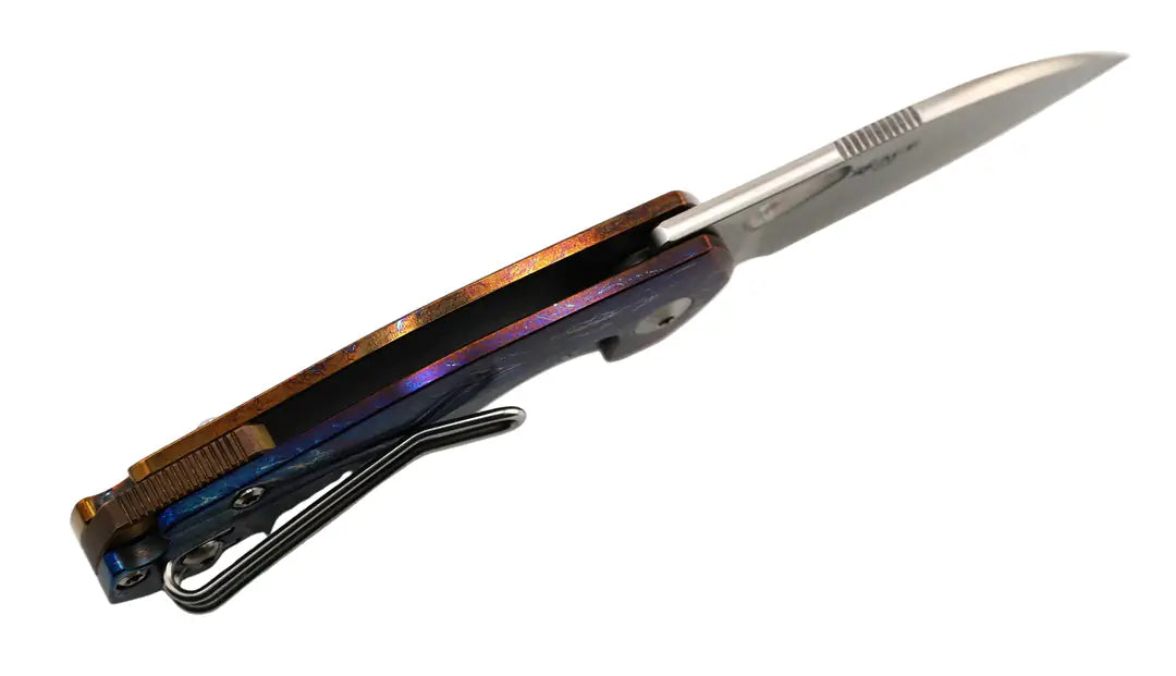 Custom GiantMouse ACE Riv Ti Framelock Heat Anodized Titanium Folding Knife