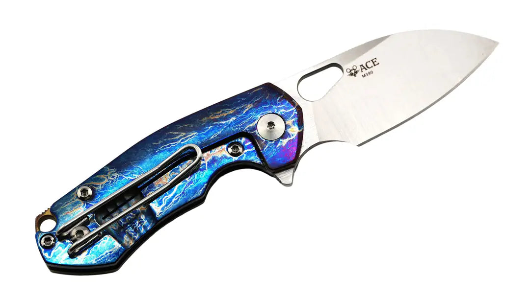 Custom GiantMouse ACE Riv Ti Framelock Heat Anodized Titanium Folding Knife