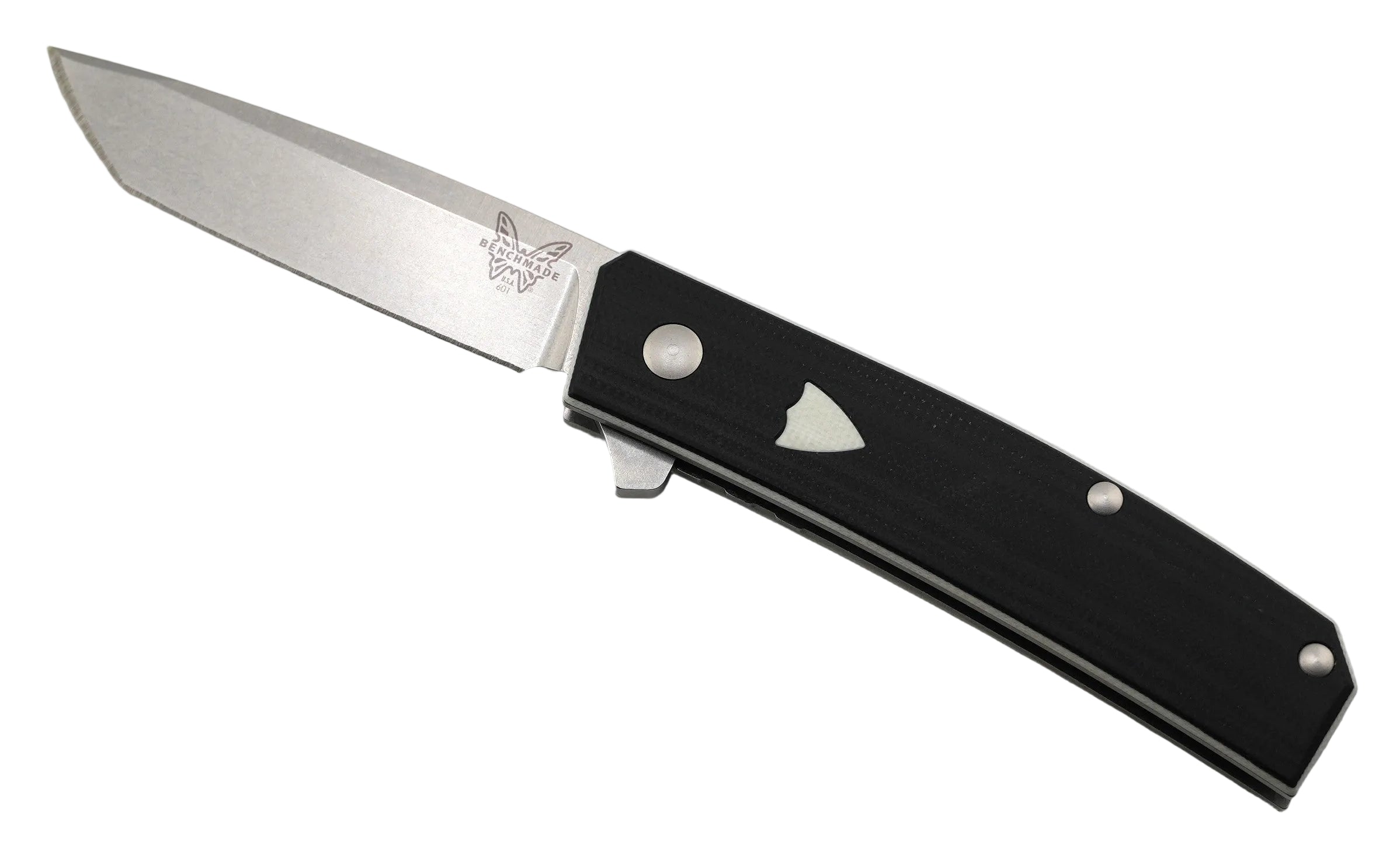 Benchmade Tengu Flipper 601 Jared Oeser Satin 20CV Tanto Knife Black over White G10 (Discontinued)