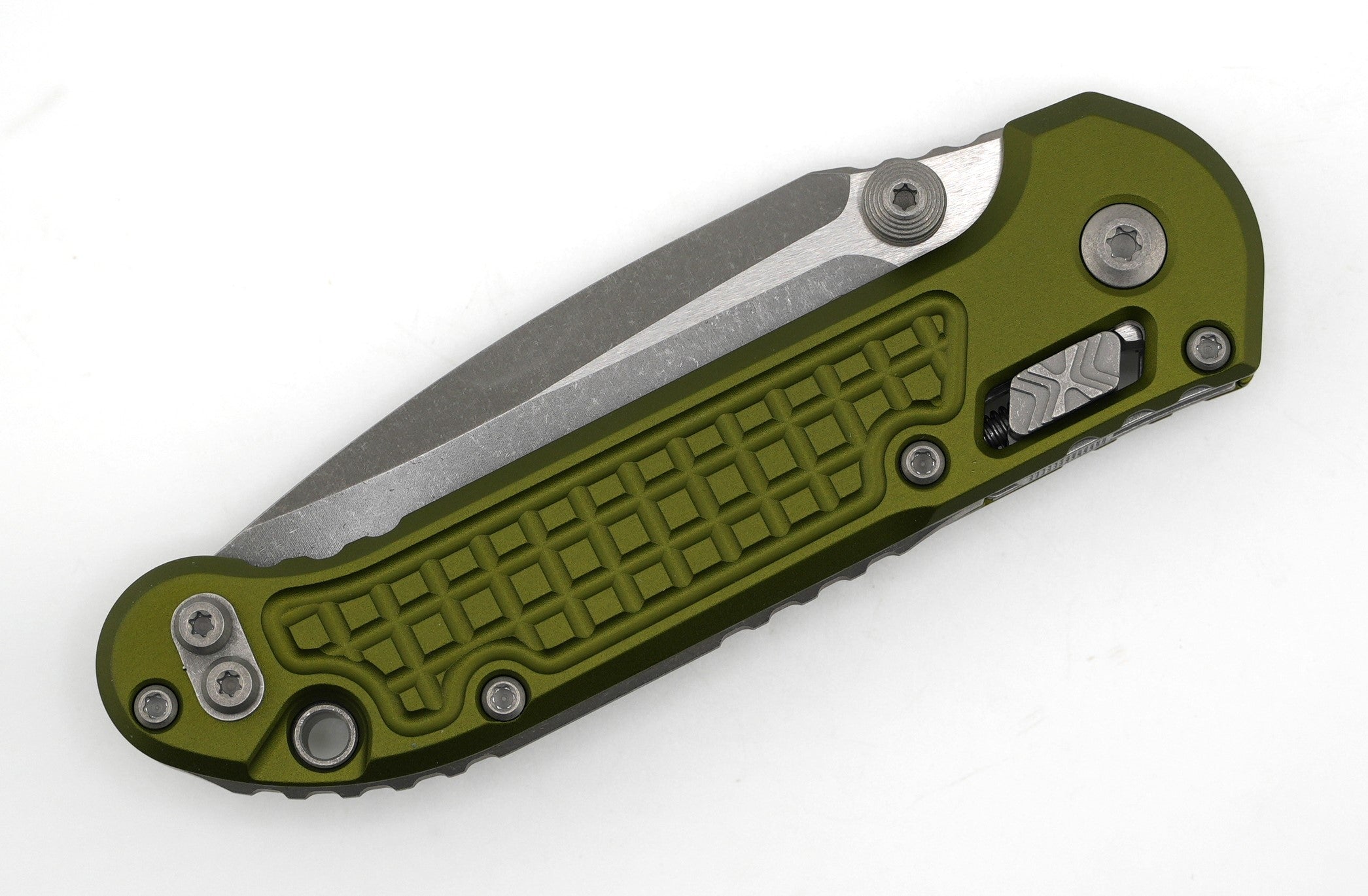 Microtech LUDT RAM-LOK Manual Folding Knife 3.45" M390MK Apocalypse Single Edge OD Green Frag Aluminum Handles