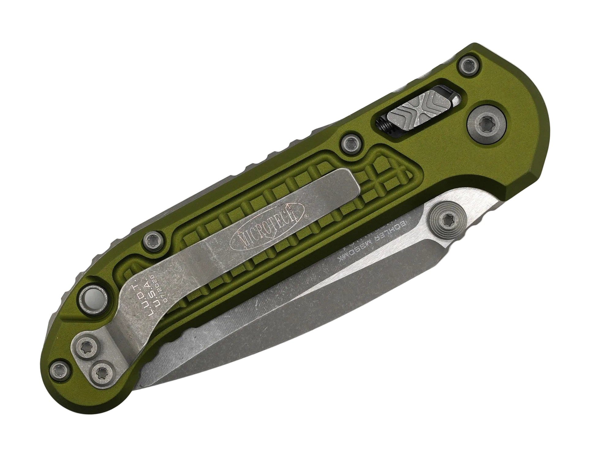 Microtech LUDT RAM-LOK Manual Folding Knife 3.45" M390MK Apocalypse Single Edge OD Green Frag Aluminum Handles