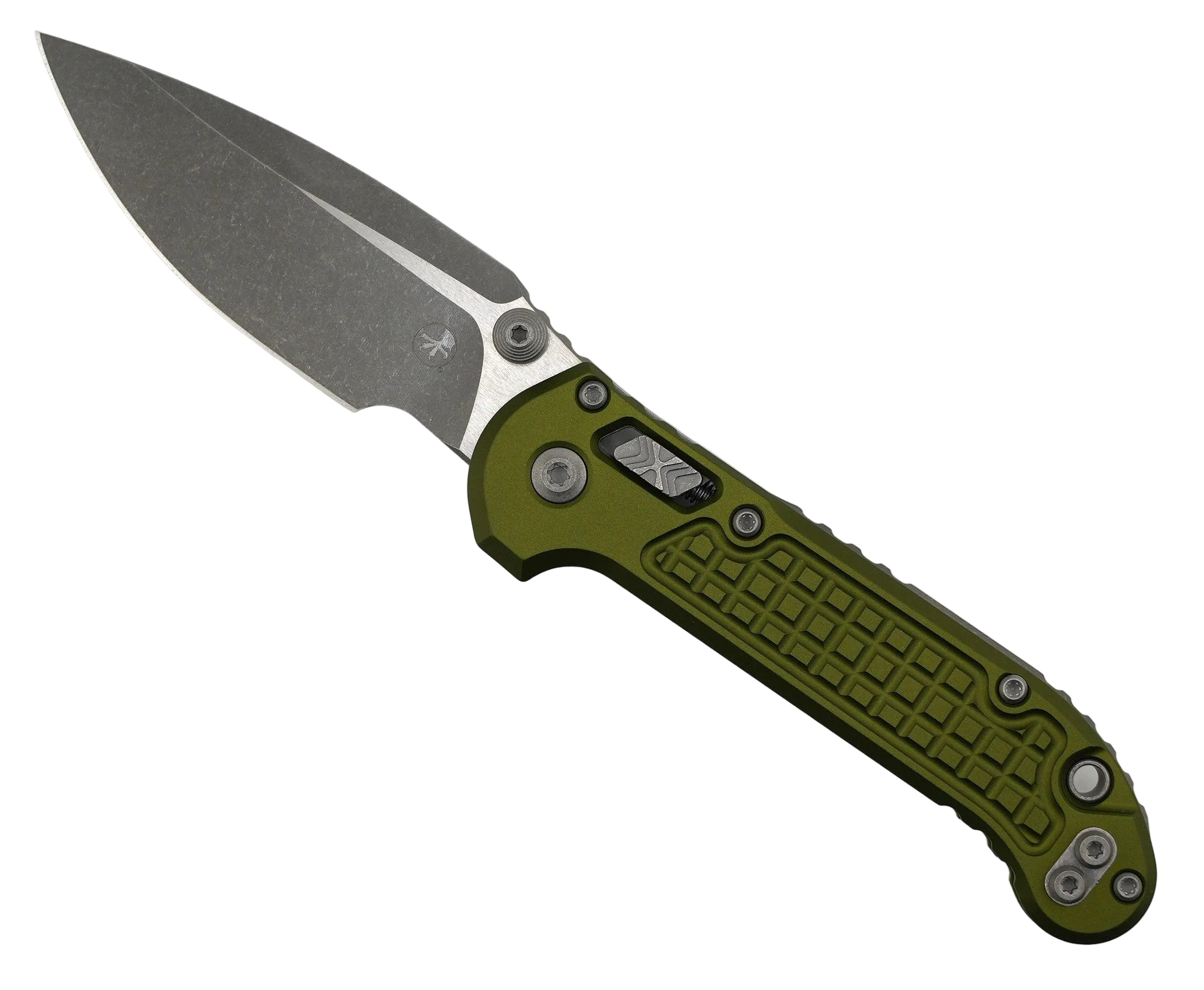 Microtech LUDT RAM-LOK Manual Folding Knife 3.45" M390MK Apocalypse Single Edge OD Green Frag Aluminum Handles