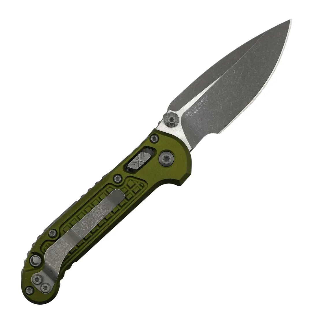 Microtech LUDT RAM-LOK Manual Folding Knife 3.45" M390MK Apocalypse Single Edge OD Green Frag Aluminum Handles