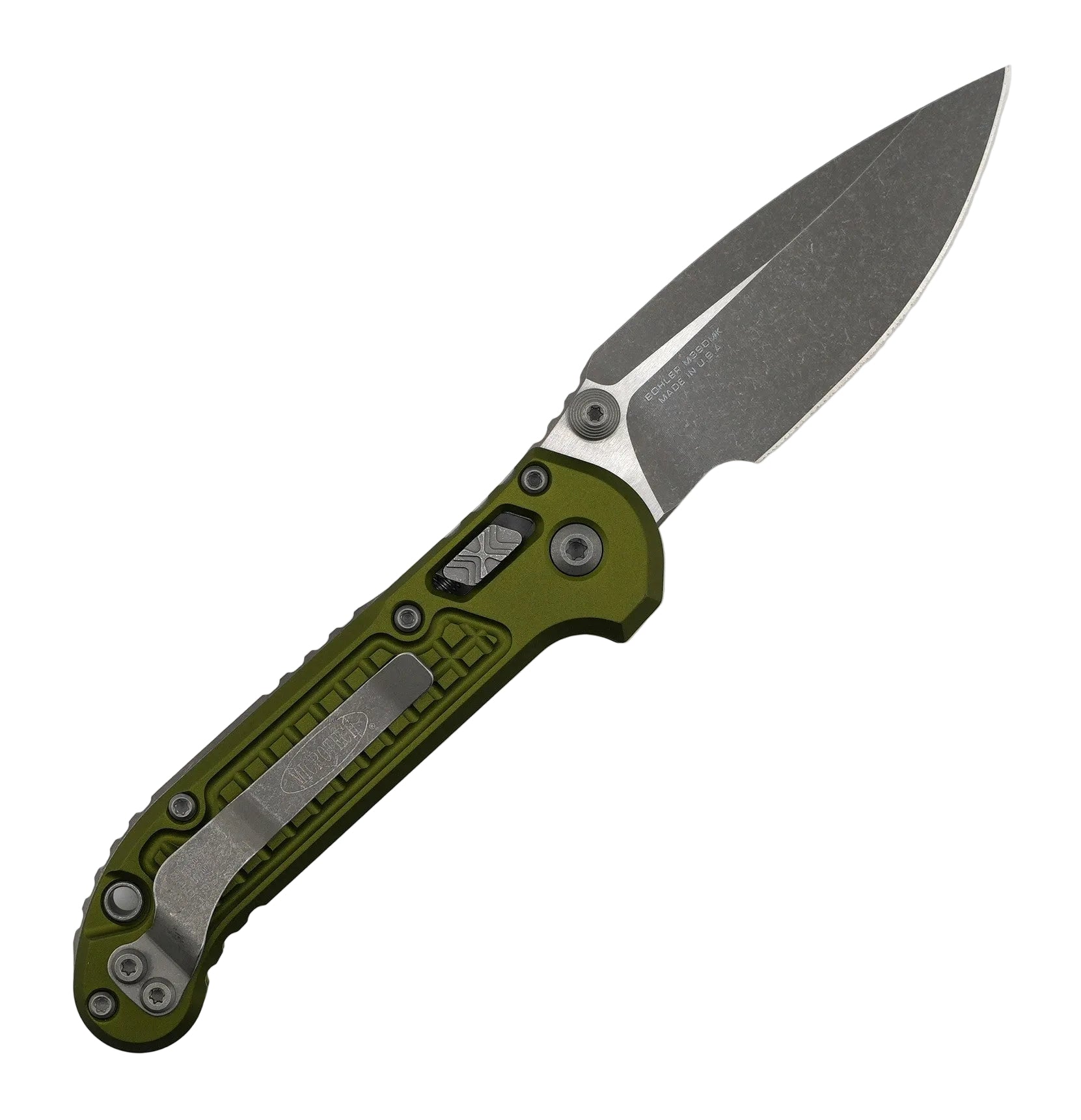 Microtech LUDT RAM-LOK Manual Folding Knife 3.45" M390MK Apocalypse Single Edge OD Green Frag Aluminum Handles