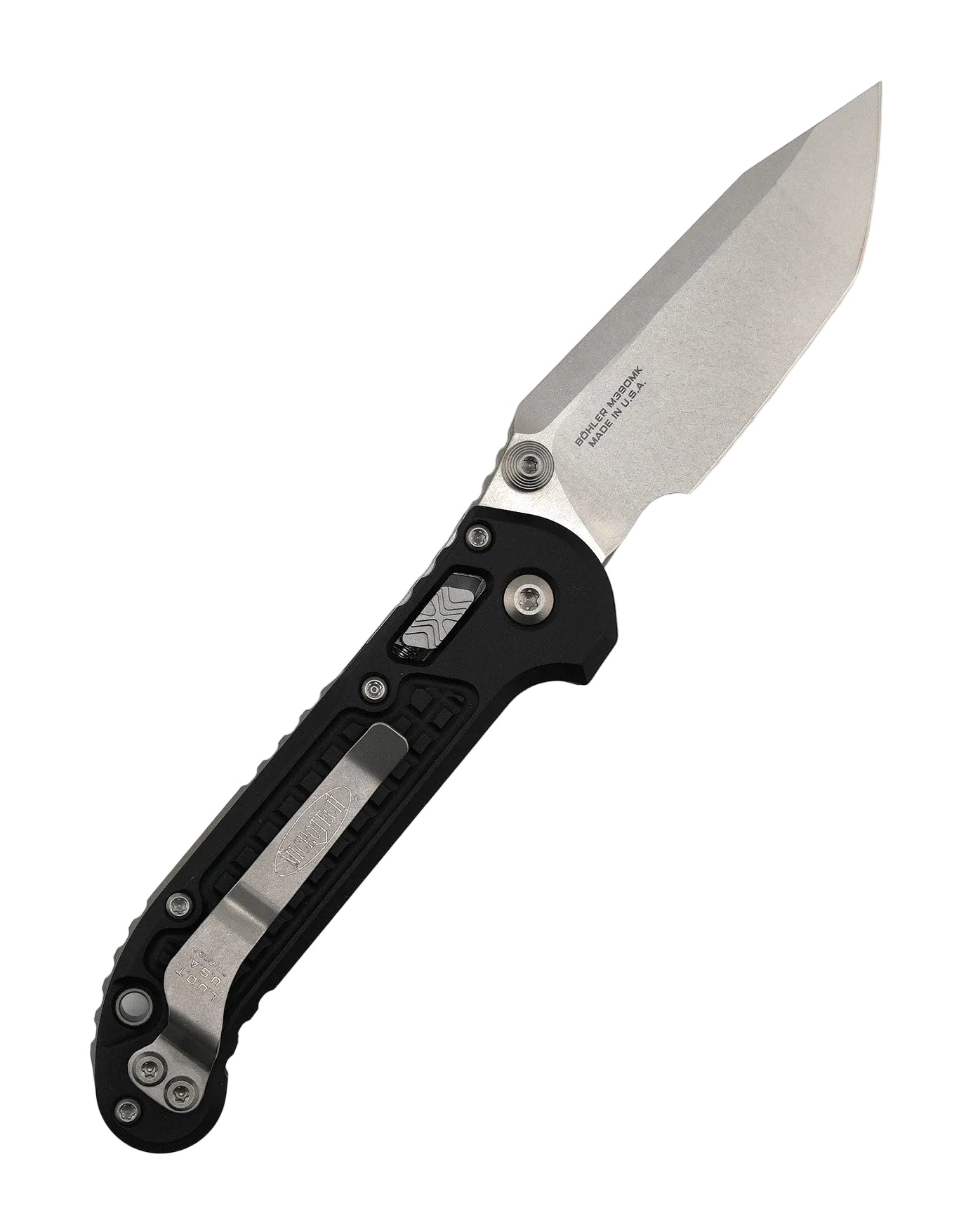 Microtech LUDT RAM-LOK Manual Folding Knife 3.45" M390MK Stonewashed Tanto Black Frag Aluminum Handles