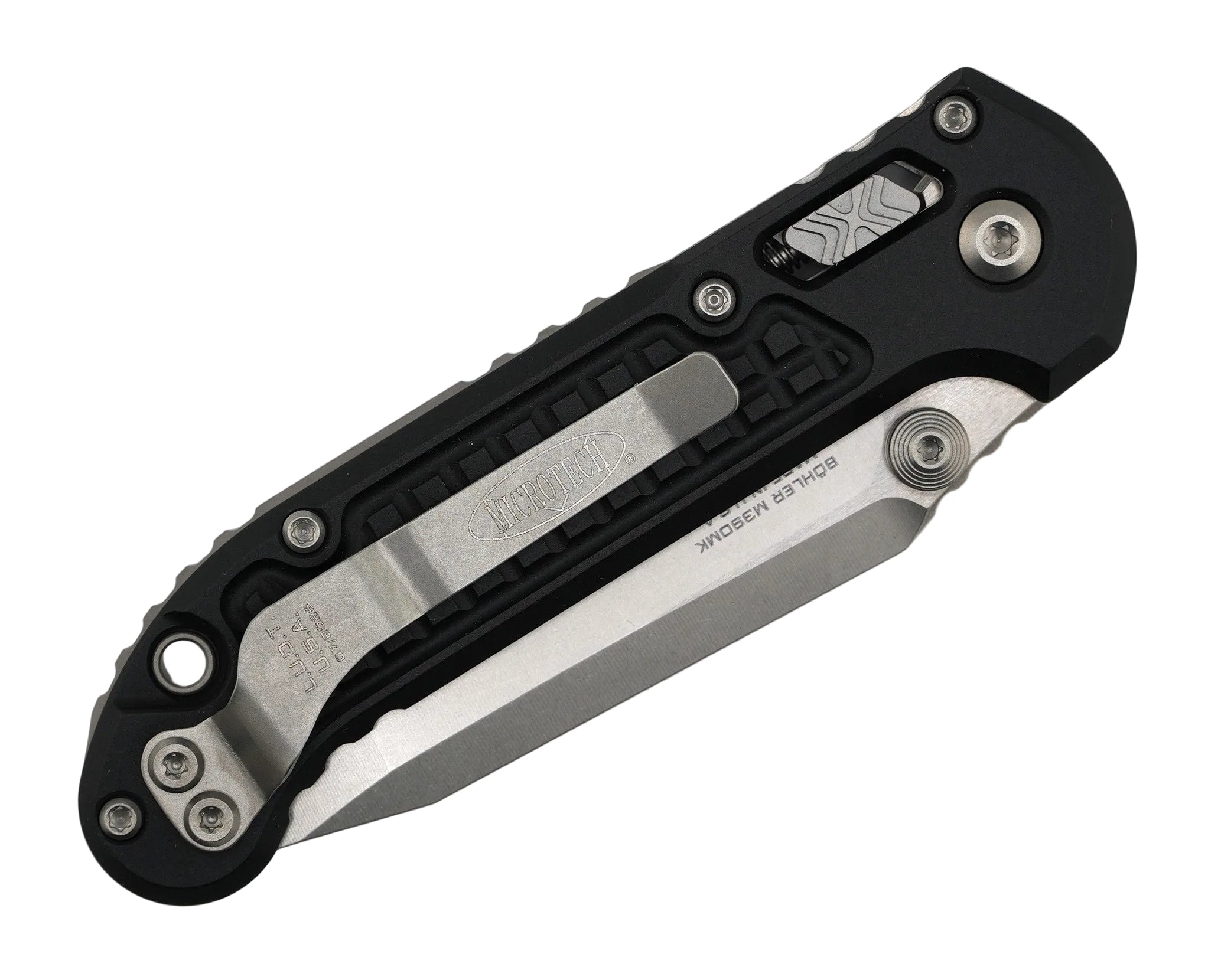 Microtech LUDT RAM-LOK Manual Folding Knife 3.45" M390MK Stonewashed Tanto Black Frag Aluminum Handles