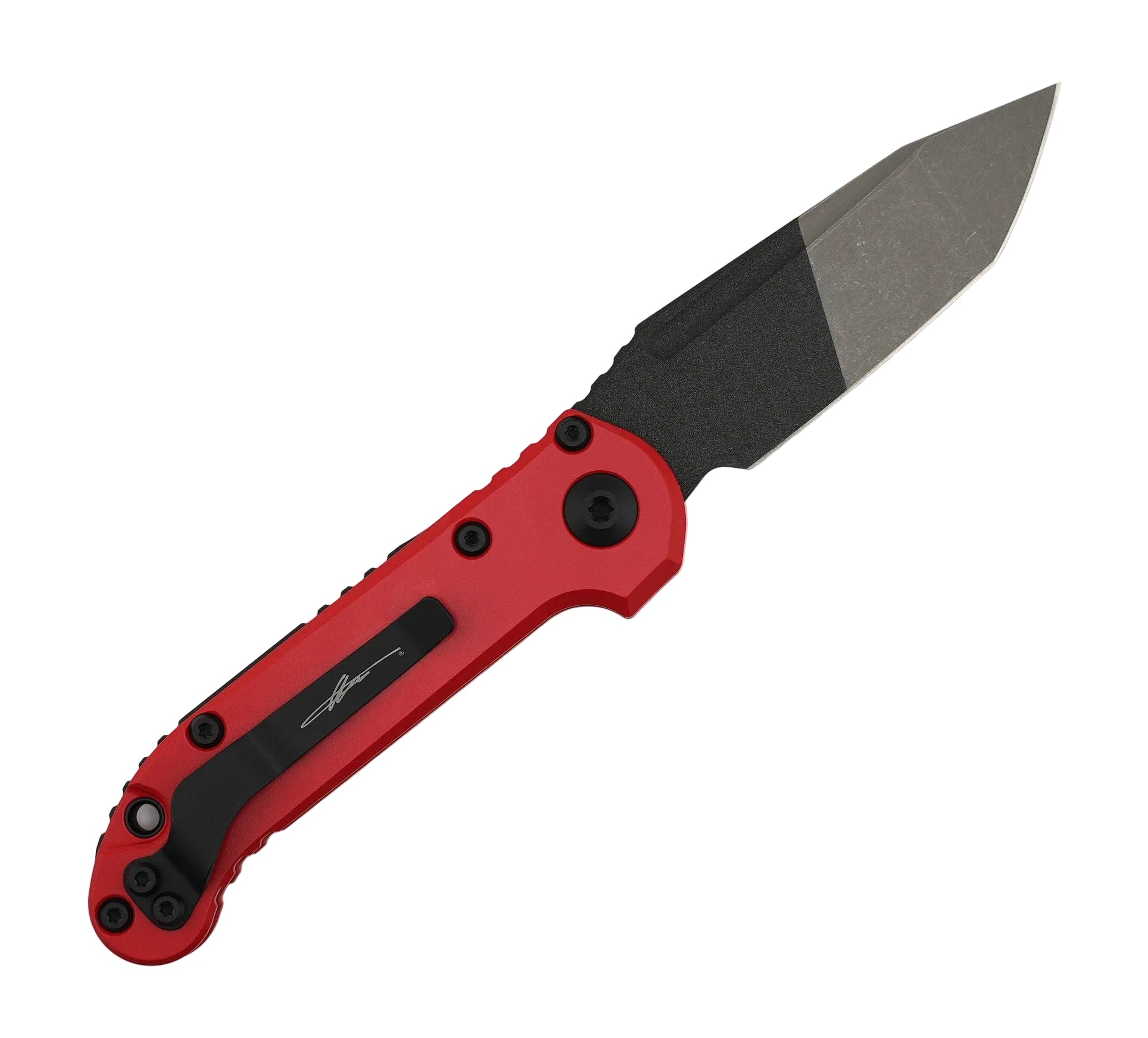 Microtech 1136-1MWS LUDT Gen III Auto Folding Knife 3.45" M390MK Two-Tone Tanto Blade, Milwaukee Red Aluminum Handle