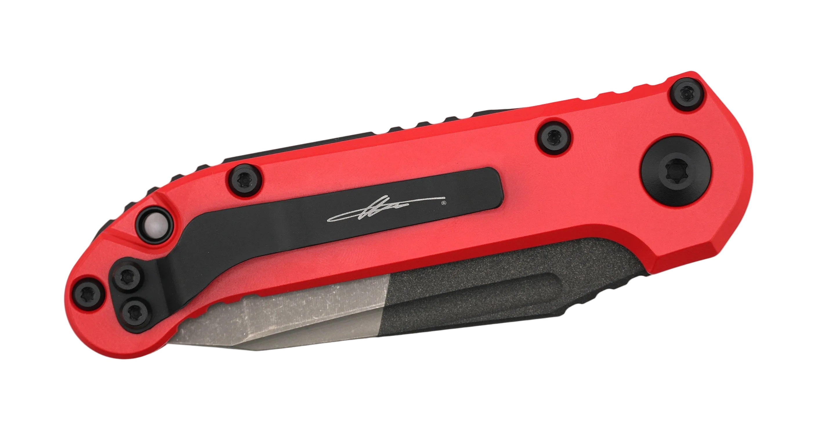 Microtech 1136-1MWS LUDT Gen III Auto Folding Knife 3.45" M390MK Two-Tone Tanto Blade, Milwaukee Red Aluminum Handle