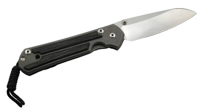 A folding pocket knife with a textured dark gray handle and a silver steel blade, shown open on a plain white background.