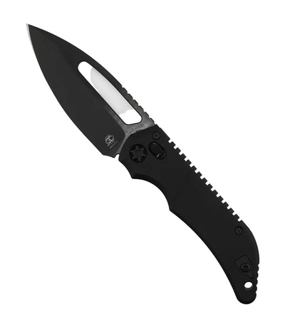 Heretic Knives Koschei Cross Bar Lock Folding Knife Black Aluminum 3.5" DLC H061-6A-T