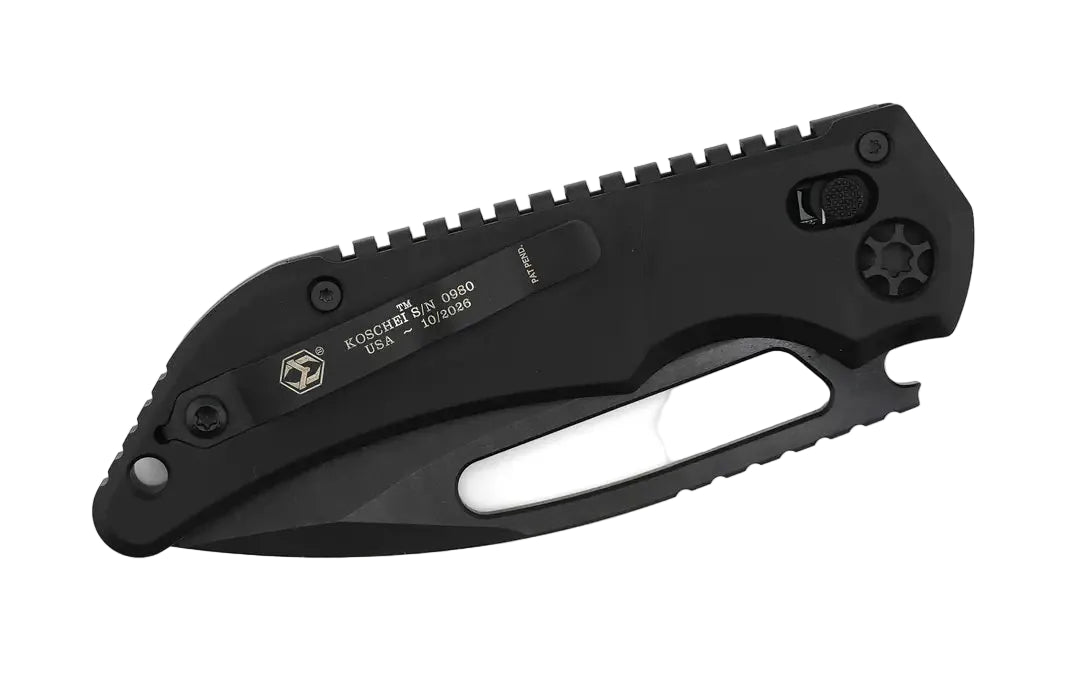 Heretic Knives Koschei Cross Bar Lock Folding Knife Black Aluminum 3.5" DLC H061-6A-T