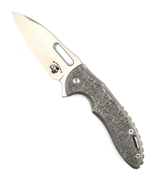 Mechforce Rick Lala Collab Sentry Folding Knife Scroll Pattern Titanium Handle M390 from NORTH RIVER OUTDOORS