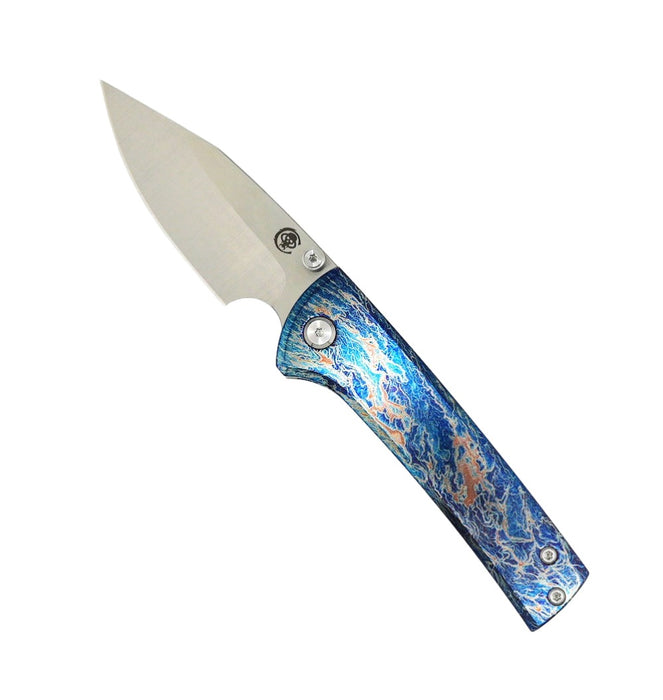 Custom Chaves Scapegoat Street Frame Lock Folding Knife Heat Antropic Ti Handles (3.50" Bohler M390) (Blue Lightning) from NORTH RIVER OUTDOORS