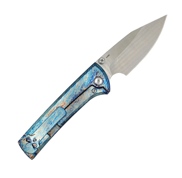 Custom Chaves Scapegoat Street Frame Lock Folding Knife Heat Antropic Ti Handles (3.50" Bohler M390) (Blue Lightning)