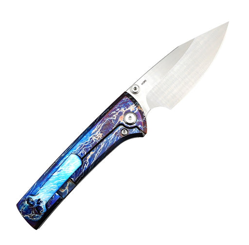 Custom Chaves Scapegoat Street Frame Lock Folding Knife Heat Antropic Ti Handles (3.50" Bohler M390) (Blue Lagoon) from NORTH RIVER OUTDOORS