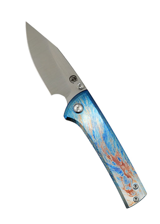 Custom Chaves Scapegoat Street Frame Lock Folding Knife Heat Antropic Ti Handles (3.50" Bohler M390) (Tropical Blue) from NORTH RIVER OUTDOORS