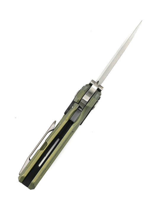 Custom Reate T6000 Frame Lock Flipper Knife 3.1" M390 Belt Satin Drop Point Bead Blasted Titanium Handles Zirconium OD Green Anodized from NORTH RIVER OUTDOORS