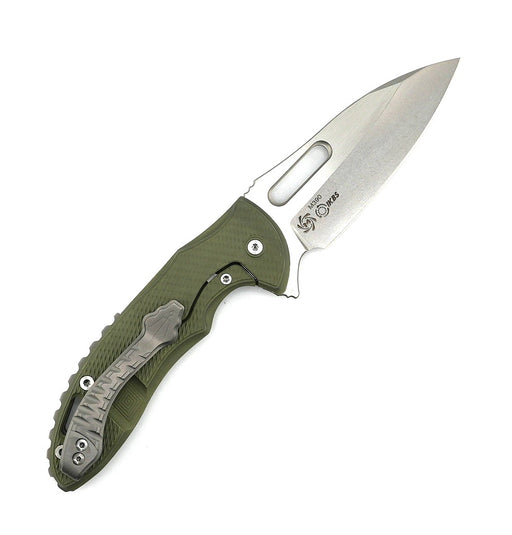 Custom Mechforce Rick Lala Collab Sentry Folding Knife Diamond Plate Titanium Handle M390 OD Green Anodization from NORTH RIVER OUTDOORS