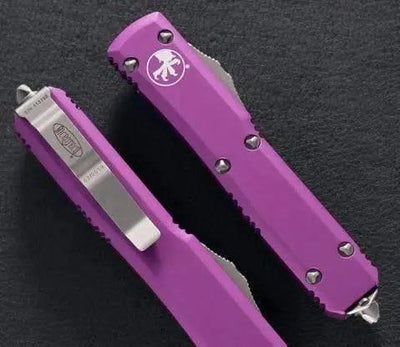 Microtech Ultratech D/E 122-6VI Satin Full Serrated Violet Knife - NORTH RIVER OUTDOORS