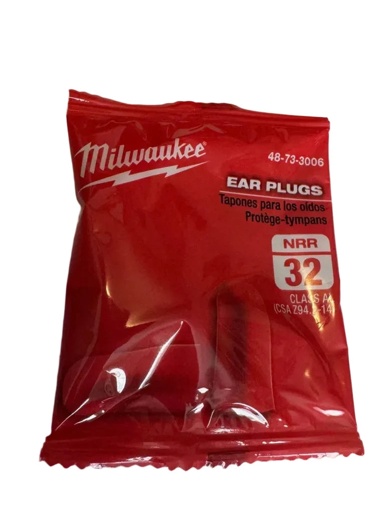 Red Milwaukee ear plugs packaging on a white background