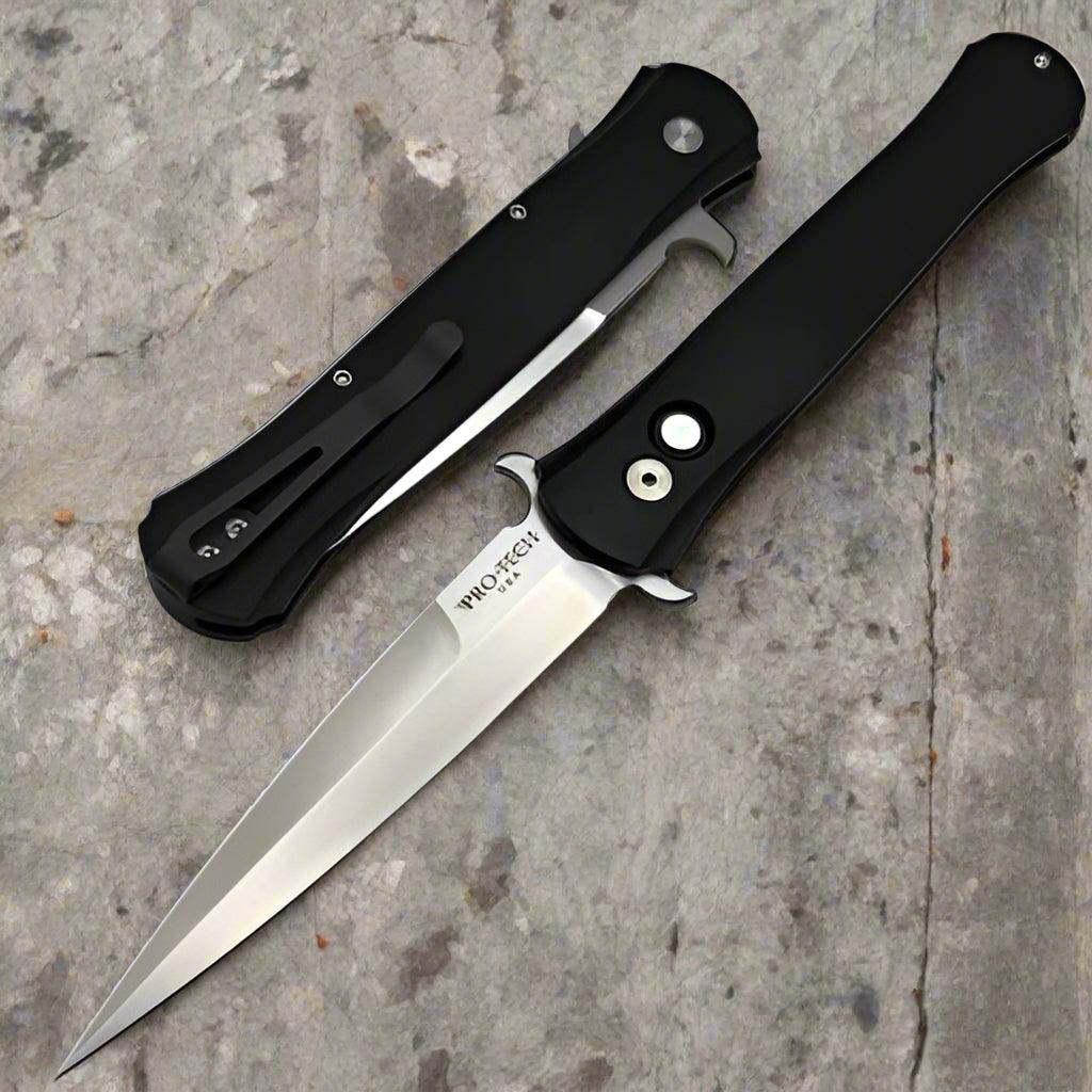 Pro-Tech Large Don Auto Knife Black Handle Mother of Pearl Button Satin Blade 1921-MOP - NORTH RIVER OUTDOORS