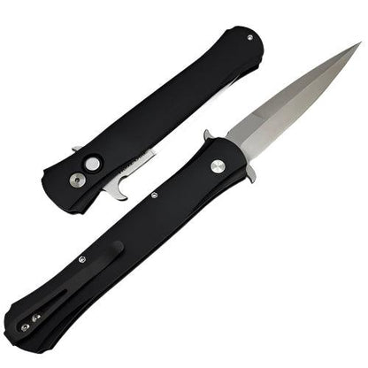 Pro-Tech Large Don Auto Knife Black Handle Mother of Pearl Button Satin Blade 1921-MOP - NORTH RIVER OUTDOORS